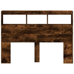 Berkfield Home Headboard Cabinet with LED Smoked Oak 140x17x102 cm in Brown - Size: 140 x 17 x 102 cm - thumbnail 6