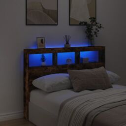 Berkfield Home Headboard Cabinet with LED Smoked Oak 140x17x102 cm in Brown - Size: 140 x 17 x 102 cm - thumbnail 4