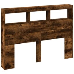 Berkfield Home Headboard Cabinet with LED Smoked Oak 140x17x102 cm in Brown - Size: 140 x 17 x 102 cm - thumbnail 3