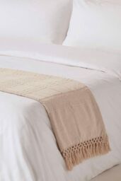 Homescapes Kashi Cotton Throw with Tassels in Natural - Size: 225 cm x 255 cm - thumbnail 3