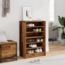 Berkfield Home Shoe Cabinet Old Wood 60x35x92 cm Engineered Wood in Brown - Size: 60 x 35 x 92 cm - thumbnail 3