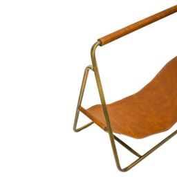 Ivyline Contemporary Antique Brass with Hanging Leather Log Holder in Metallics - thumbnail 3