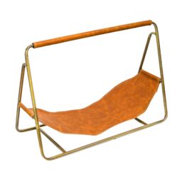 Ivyline Contemporary Antique Brass with Hanging Leather Log Holder in Metallics - thumbnail 2