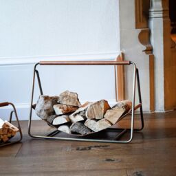 Ivyline Contemporary Antique Brass with Hanging Leather Log Holder in Metallics