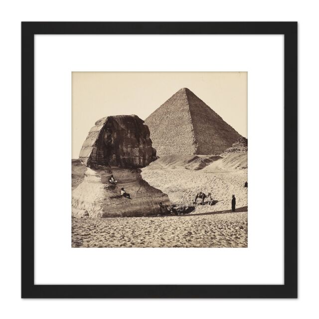 Artery8 Francis Bedford Sphinx Great Pyramid Egypt 8X8 Inch Square Wooden Framed Wall Art Print Picture with Mount in Black - image 1