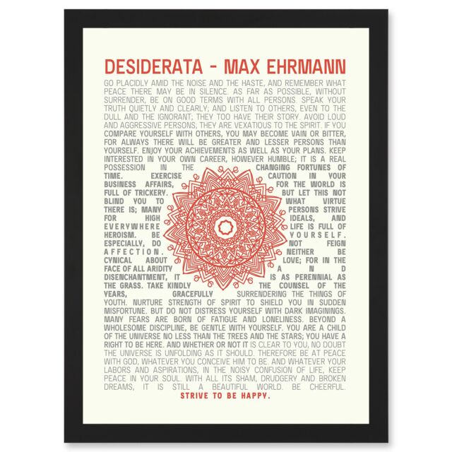 Artery8 Desiderata Mandala Max Ehrmann Typography Inspiration A4 Artwork Framed Wall Art Print in Black - image 1