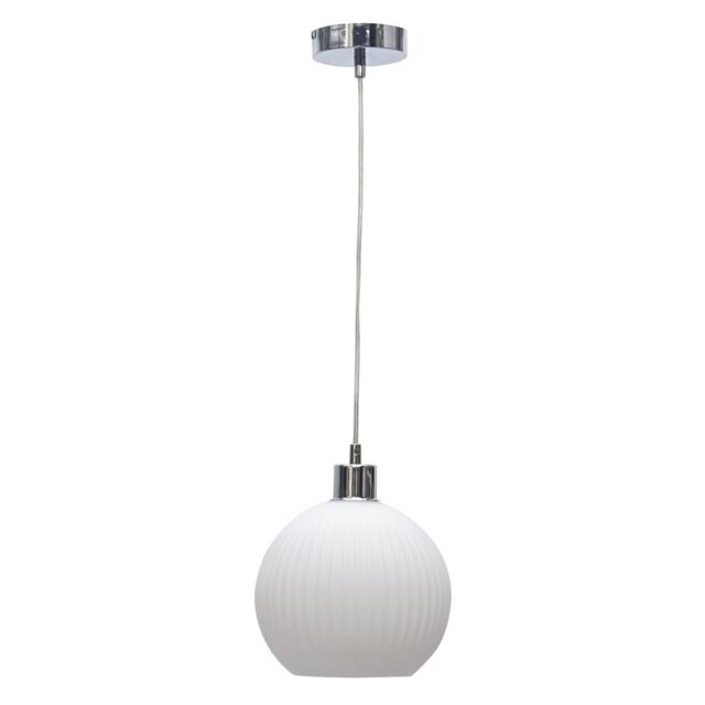First Choice Lighting Betchley - White Ribbed Glass Globe with Chrome Pendant Fitting - image 1