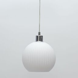 First Choice Lighting Betchley - White Ribbed Glass Globe with Chrome Pendant Fitting - thumbnail 5