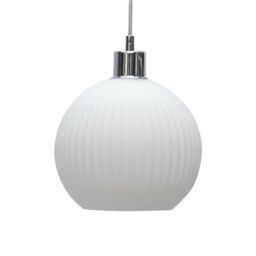First Choice Lighting Betchley - White Ribbed Glass Globe with Chrome Pendant Fitting - thumbnail 7