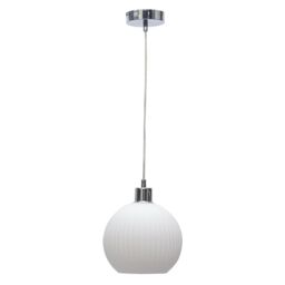 First Choice Lighting Betchley - White Ribbed Glass Globe with Chrome Pendant Fitting