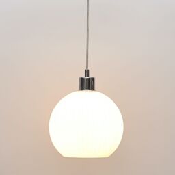 First Choice Lighting Betchley - White Ribbed Glass Globe with Chrome Pendant Fitting - thumbnail 6