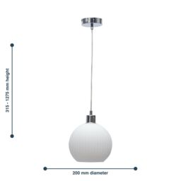 First Choice Lighting Betchley - White Ribbed Glass Globe with Chrome Pendant Fitting - thumbnail 8
