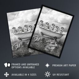 "Artery8 Meerkats in a Bathtub in Desert Black White Photo Wall Art Print in Grey - Size: W12"" x H16""" - thumbnail 2