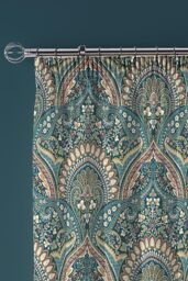 Dreams & Drapes 'Palais' Lined Pair of Pencil Pleat Curtains With Tie-Backs in Teal - Size: 167 cm width x 183 cm drop - thumbnail 2