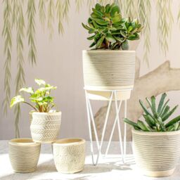 Sass & Belle Grey Striped Cement Planter With Wire Stand - thumbnail 3