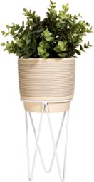 Sass & Belle Grey Striped Cement Planter With Wire Stand - thumbnail 2