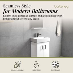 Balterley Vanity Unit w/ Basin Floor Standing, Soft Close 2 Door w/ Rectangular Sink, Bathroom Vanity Units w/ Basin, Bathroom Sink Storage Cabinet - thumbnail 3