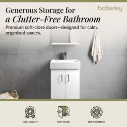 Balterley Vanity Unit w/ Basin Floor Standing, Soft Close 2 Door w/ Rectangular Sink, Bathroom Vanity Units w/ Basin, Bathroom Sink Storage Cabinet - thumbnail 2