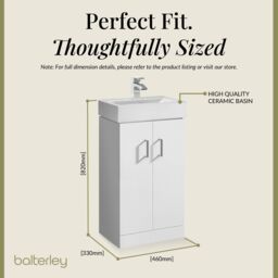Balterley Vanity Unit w/ Basin Floor Standing, Soft Close 2 Door w/ Rectangular Sink, Bathroom Vanity Units w/ Basin, Bathroom Sink Storage Cabinet - thumbnail 5