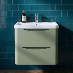 Balterley Wall Hung 2 Drawer Bathroom Vanity Unit & Basin, Satin Green, 550mm in Green - thumbnail 9