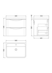 Balterley Wall Hung 2 Drawer Bathroom Vanity Unit & Basin, Satin Green, 550mm in Green - thumbnail 8