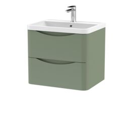 Balterley Wall Hung 2 Drawer Bathroom Vanity Unit & Basin, Satin Green, 550mm in Green