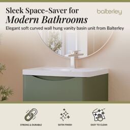 Balterley Wall Hung 2 Drawer Bathroom Vanity Unit & Basin, Satin Green, 550mm in Green - thumbnail 3