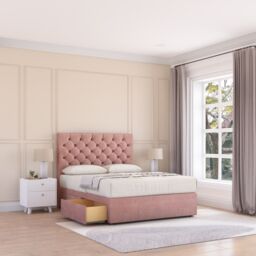 "Sloomy Mayfair Divan Bed Base No Drawers & 54"" Floor Standing Headboard in Pink - Size: King"