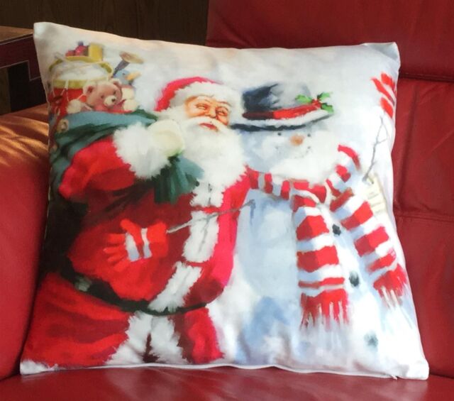 Luxury Living Christmas Snowman Decorative Cushion With Pad 45cm x 45cm in Red - Size: 45 cm x 45 cm - image 1