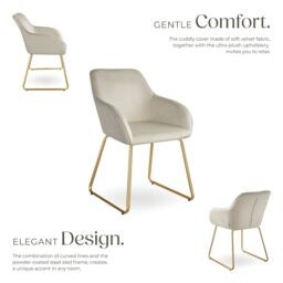 tectake Dining Chair Jeane Per Piece - Velvet Look Cream/Gold in Cream - Size: 1 Pack - thumbnail 3