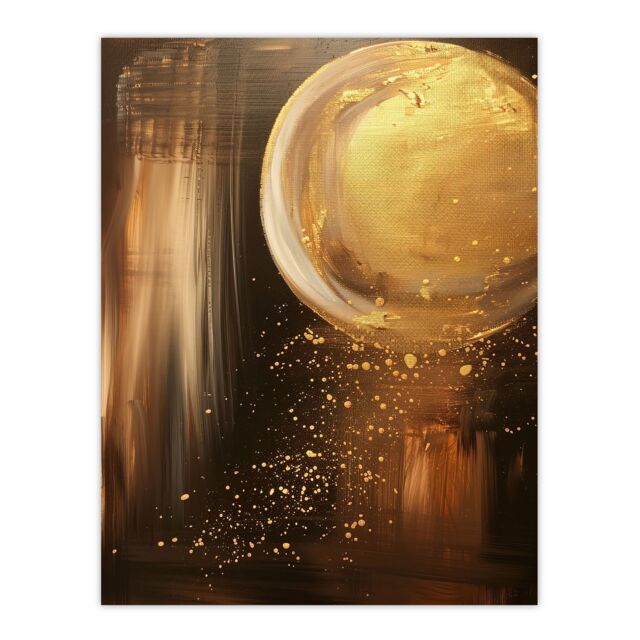 "Artery8 Full Moon Golden Glimmers Abstract Oil Painting Wall Art Print in Brown - Size: W24"" x H32""" - image 1