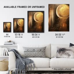 "Artery8 Full Moon Golden Glimmers Abstract Oil Painting Wall Art Print in Brown - Size: W24"" x H32""" - thumbnail 3