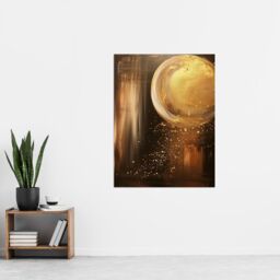 "Artery8 Full Moon Golden Glimmers Abstract Oil Painting Wall Art Print in Brown - Size: W24"" x H32""" - thumbnail 4