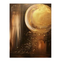 "Artery8 Full Moon Golden Glimmers Abstract Oil Painting Wall Art Print in Brown - Size: W24"" x H32""" - thumbnail 1