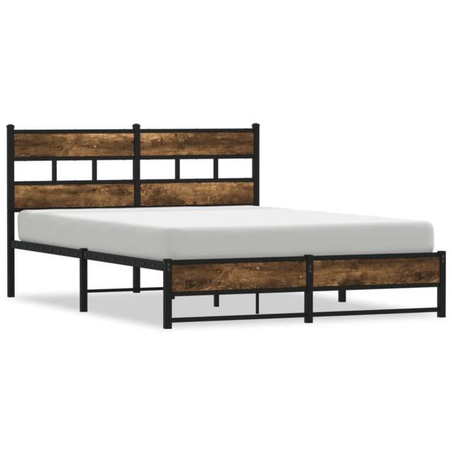 Berkfield Home Metal Bed Frame without Mattress Smoked Oak 160x200 cm in Brown - image 1
