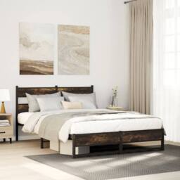 Berkfield Home Metal Bed Frame without Mattress Smoked Oak 160x200 cm in Brown - thumbnail 2
