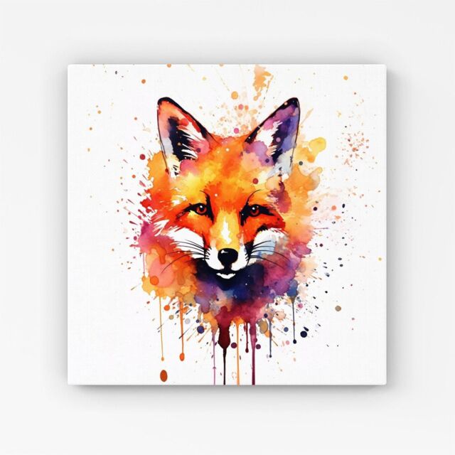 Warren Reed - Designer Watercolour Splashart Fox Face Canvas in Orange - Size: w10 inch x h10 inch - image 1