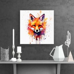 Warren Reed - Designer Watercolour Splashart Fox Face Canvas in Orange - Size: w10 inch x h10 inch - thumbnail 2