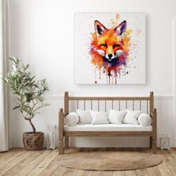 Warren Reed - Designer Watercolour Splashart Fox Face Canvas in Orange - Size: w10 inch x h10 inch - thumbnail 3
