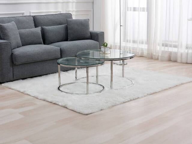 Vente-unique Nesting Coffee Tables In Tempered Glass & Stainless Steel - Silver in Clear - image 1