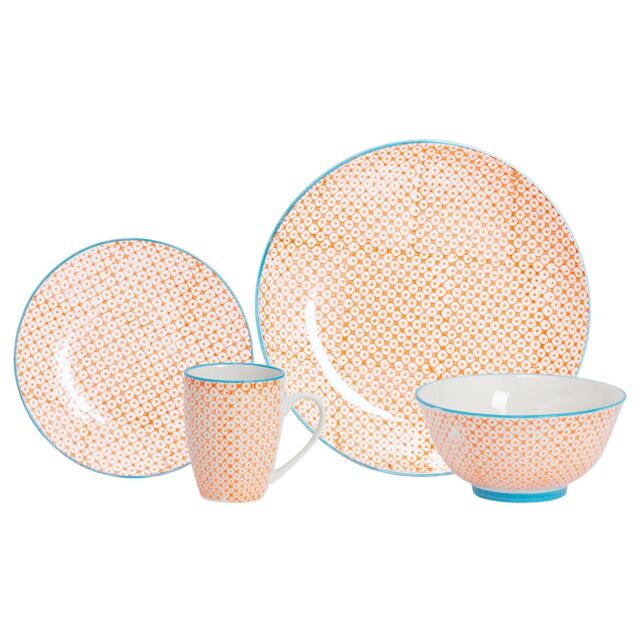 Nicola Spring 24 Piece Hand-Printed Dinner Crockery Set in Orange - image 1