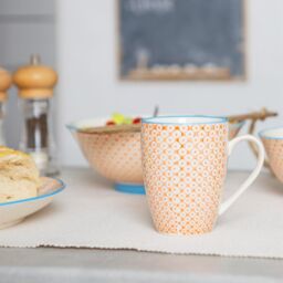 Nicola Spring 24 Piece Hand-Printed Dinner Crockery Set in Orange - thumbnail 4