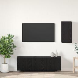 Berkfield Home TV Unit with Shelf Wall-mounted Other with Storage with Door Black oak Engineered Wood - thumbnail 1