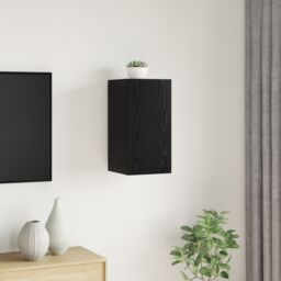 Berkfield Home TV Unit with Shelf Wall-mounted Other with Storage with Door Black oak Engineered Wood - thumbnail 4