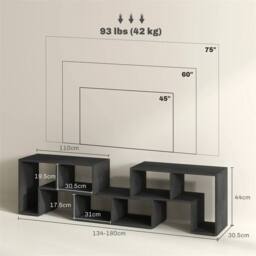 Nordara TV Unit for TVs up to 75 Inches, Free Combination TV Stand, Black - Size: 180 cm x 45 cm - thumbnail 2