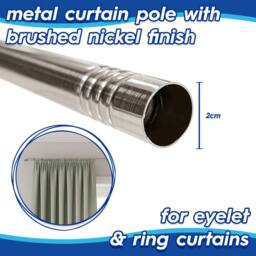 Harbour Housewares Extendable Metal Curtain Pole Kit - 83 to 120cm in Silver - thumbnail 3