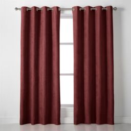 Luxury Living Velvet Chenille Eyelet Curtains Ready Made Pair in Red - Size: 142 cm width x 183 cm drop - thumbnail 3