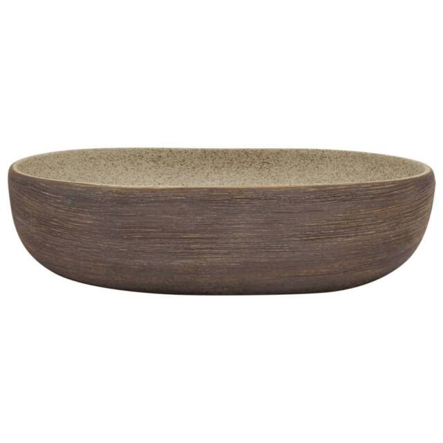 Berkfield Home Durable Countertop Basin Sand & Brown Oval 59x40x14 cm Ceramic - Size: 59 x 40 x 14 cm - image 1