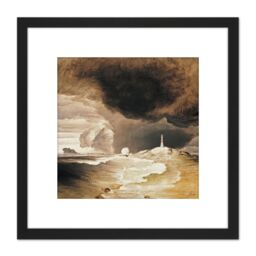 Artery8 Peder Balke Lighthouse On The Norwegian Coast 8X8 Inch Square Wooden Framed Wall Art Print Picture with Mount in Black - thumbnail 1