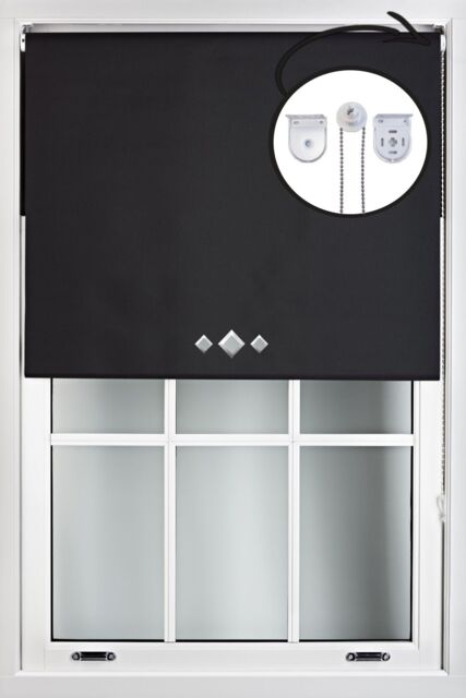Furnished Black Blackout Roller Blind with Triple Diamond Eyelets & Metal Fittings - Size: 90 cm width x 165 cm drop - image 1